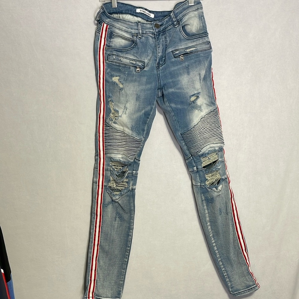 Embellish Jeans Red Stripe